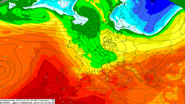 850hPa Temperatur am Mittwoch