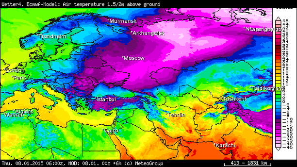 Temperatur ECMWF Donnerstag 06 UTC