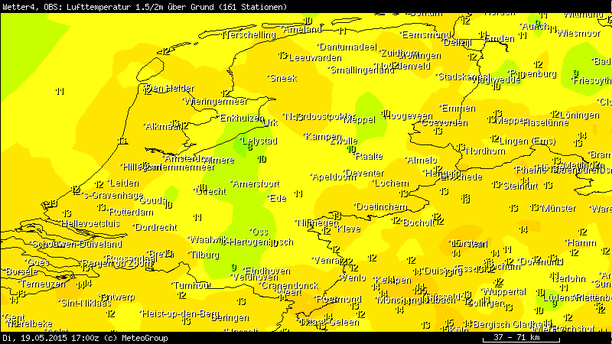 Temperatur 19.05.15, 19 Uhr MESZ