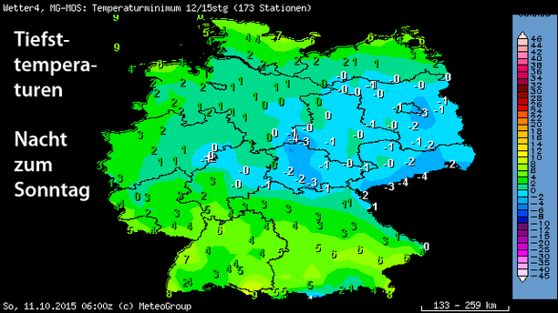 Tiefsttemperaturen Nacht zum Sonntag, Frost