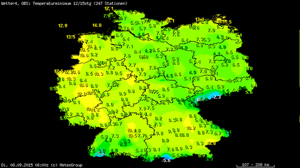 Tiefstwerte Nacht zum 08.09.15