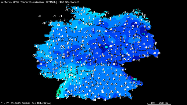 Tiefsttemperaturen 26.03.2013, 6 UTC