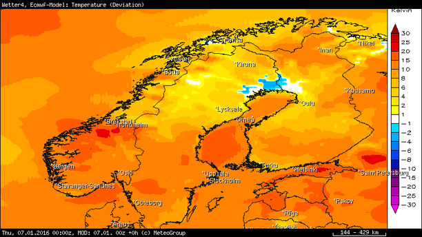 Differenz Kälterekord ECMWF