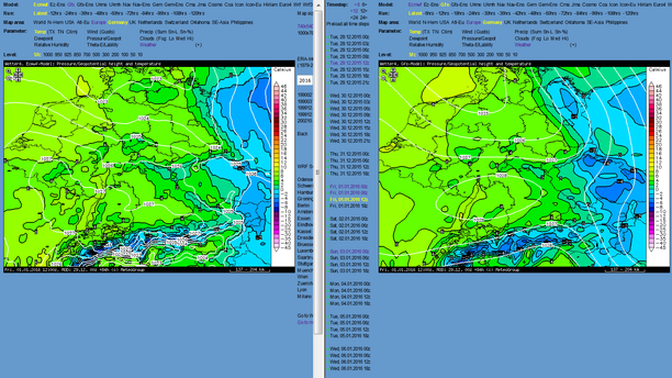 Modellvergleich Temperatur ECMWF + GFS 01.01.16 12 UTC