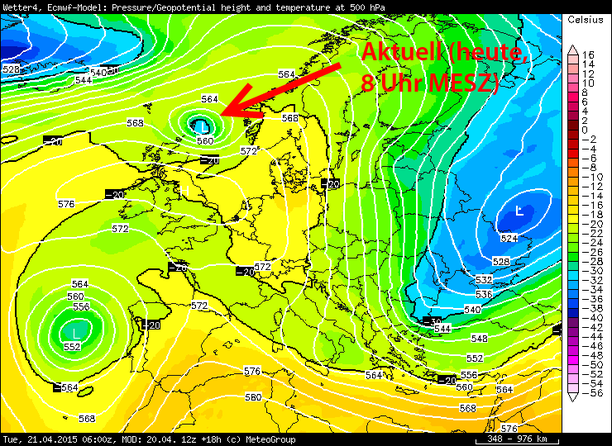 Temperatur 500 hPa 21.04.15 06 UTC