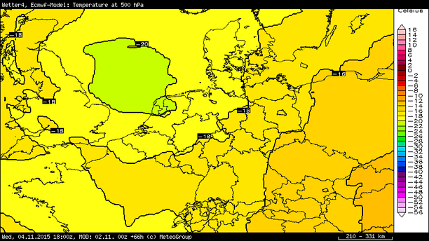 Temperatur 500 hPa Mittwoch 19 Uhr MEZ
