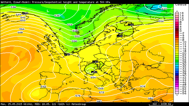 Temperatur 500 hPa Pfingstmontag 2015