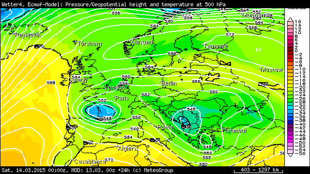 Temperatur 500 hPa 14.03.15 00 UTC