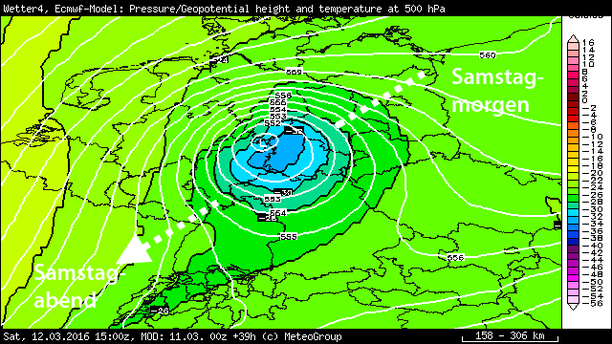 Höhentief 500 hPa Temperatur 12.03.16 15 UTC