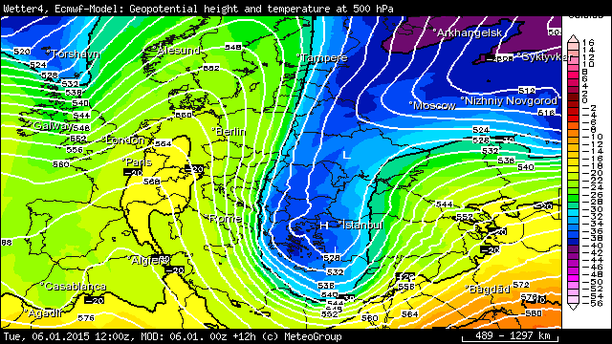 Temperatur 500 hPa, 06.01.15 12 UTC