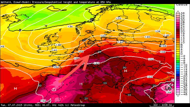 Temperatur 850 hPa Dienstag 18 UTC