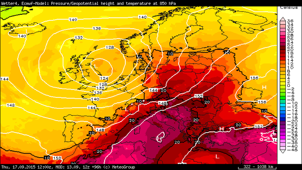 Temperatur 850 hPa, Donnerstag, 17.09.15 12 UTC