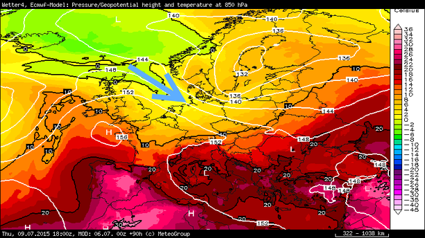 Temperatur 850 hPa Donnerstag 18 UTc