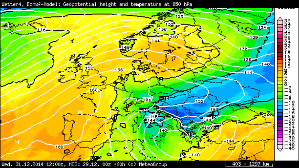 Temperatur 850 hPa 01.01.15 00 UTC