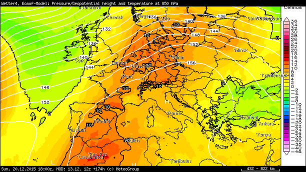 Temperatur 850 hPa Prognose 20.12.15