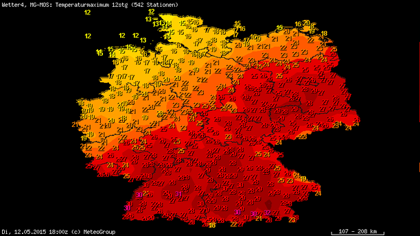 Höchsttemperaturen Deutschland am 12.05.15