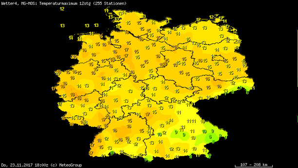 Prognose Höchsttemperaturen 23.11.2017