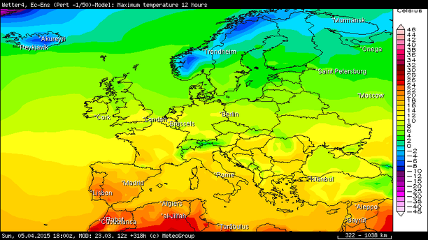 ECMWF Mean Höchsttemperatur Ostersonntag