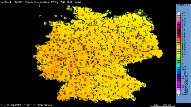 Höchsttemperatur am Mittwoch, 18.03.15