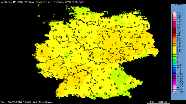 Höchsttemperaturen Samstag, 06.02.16 MG-MOS