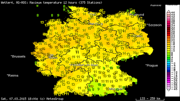 Höchsttemperaturen 07.03.15 MeteoGroup MOS