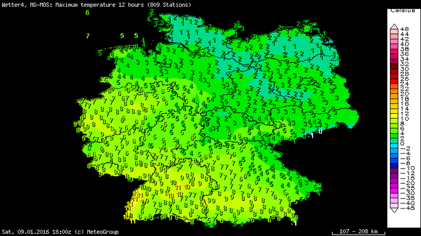 Höchsttemperaturen am Samstag