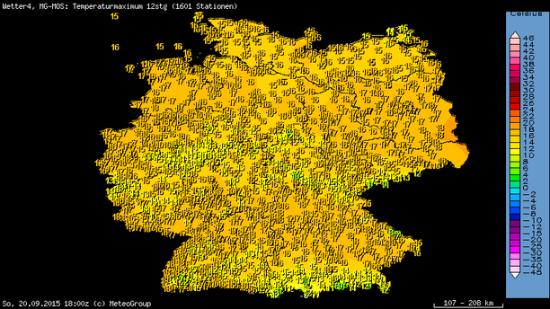 Prognose Höchsttemperaturen am 20.09.15