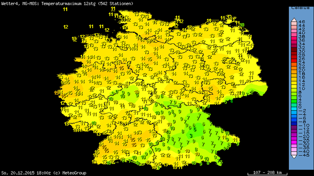 Höchsttemperaturen am 20.12.15