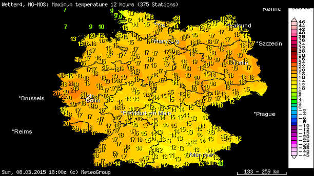 Höchsttemperaturen 08.03.15