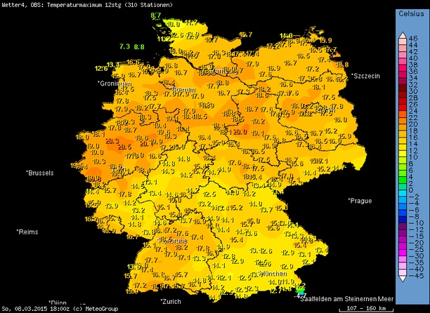 Höchsttemperaturen Deutschland 08.03.15