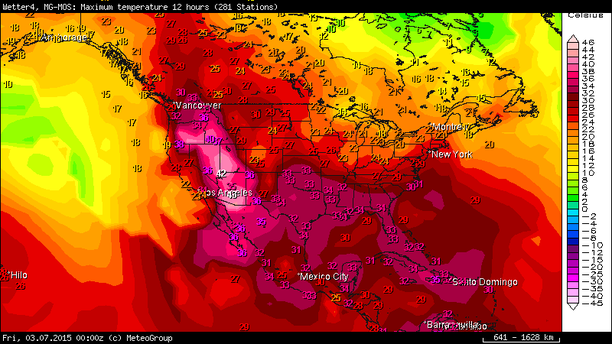 Höchsttemperaturen USA Donnerstag, 02.07.15