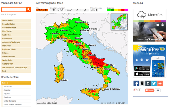 Unwetterwarnungen Italien