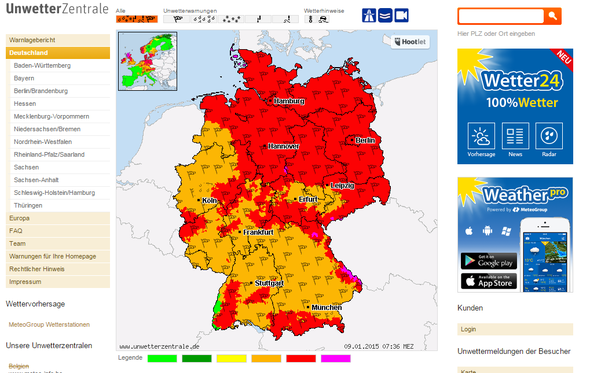 Unwetter-Warnkarte 09.01.15 