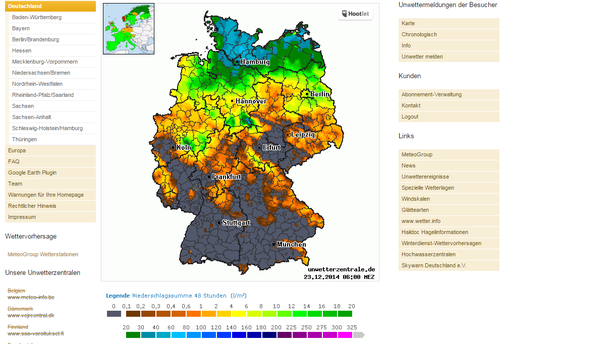 Radarsumme Niederschlag 48 h UWZ