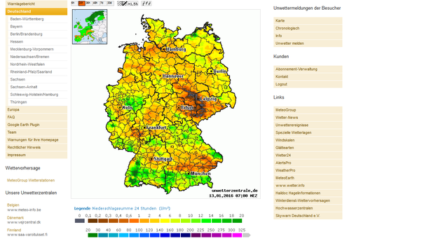 24-stündiger Niederschlag, Radaranalyse UWZ
