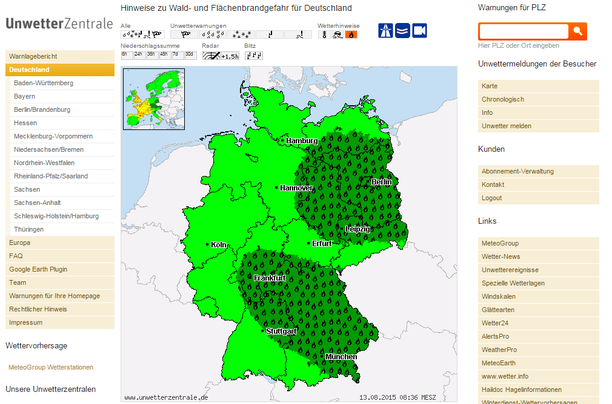 Waldbrandwarnungen aktuell (UWZ)