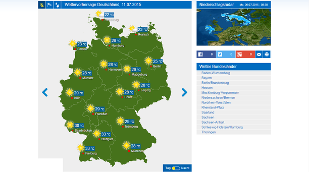 Wetterkarte Samstag 11.07.15