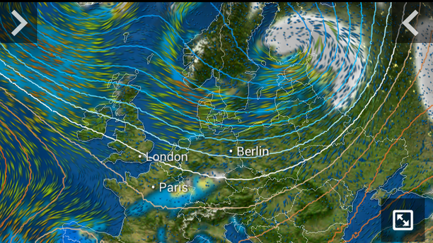 MeteoEarth App Luftdruck, Windstream, Niederschlag 13.12.14