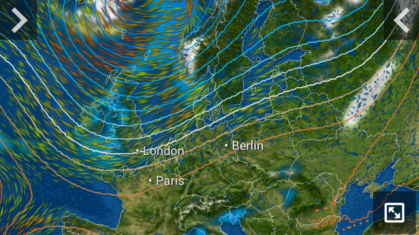 MeteoEarth App Luftdruck, Windstream, Niederschlag 14.12.14