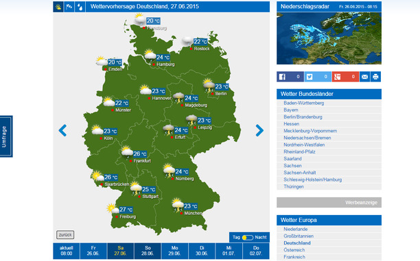 Wetterkarte Deutschland 27.06.15