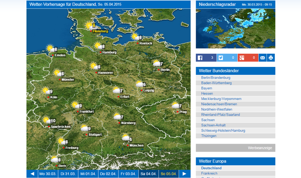 Wetterkarte Ostersonntag 2015
