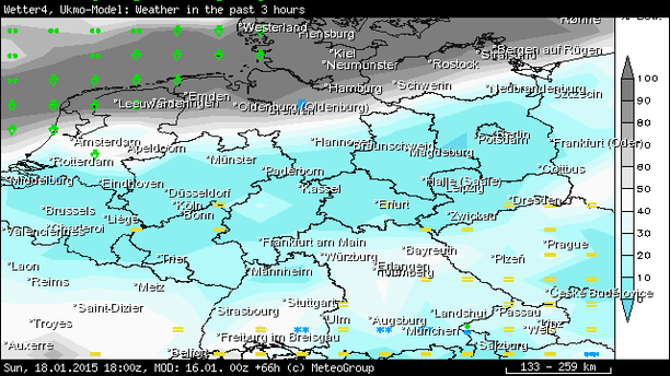 Wetter UKMO NX Sonntag 18.01.15 18 UTC